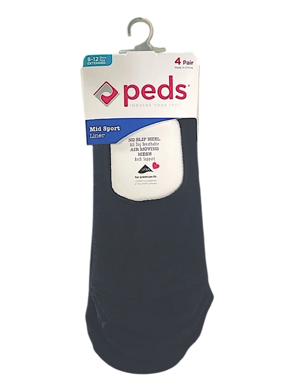Black Socks - Mid Sport Liner Women's Socks (4 Pairs), Shoe Size: 8-12 — Peds
